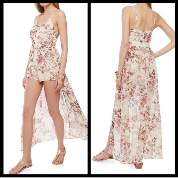 Lace up neck floral maxi romper - Picture 1 of 3